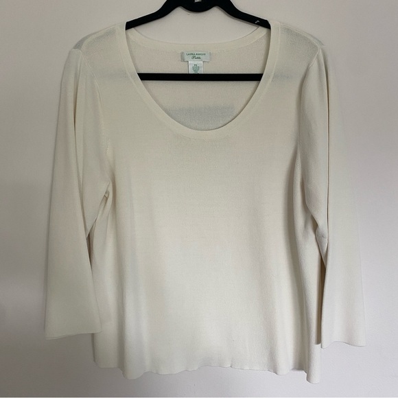 VINTAGE Laura Ashley Cream Scoop Neck Top With 3/4 Sleeve - Picture 3 of 7